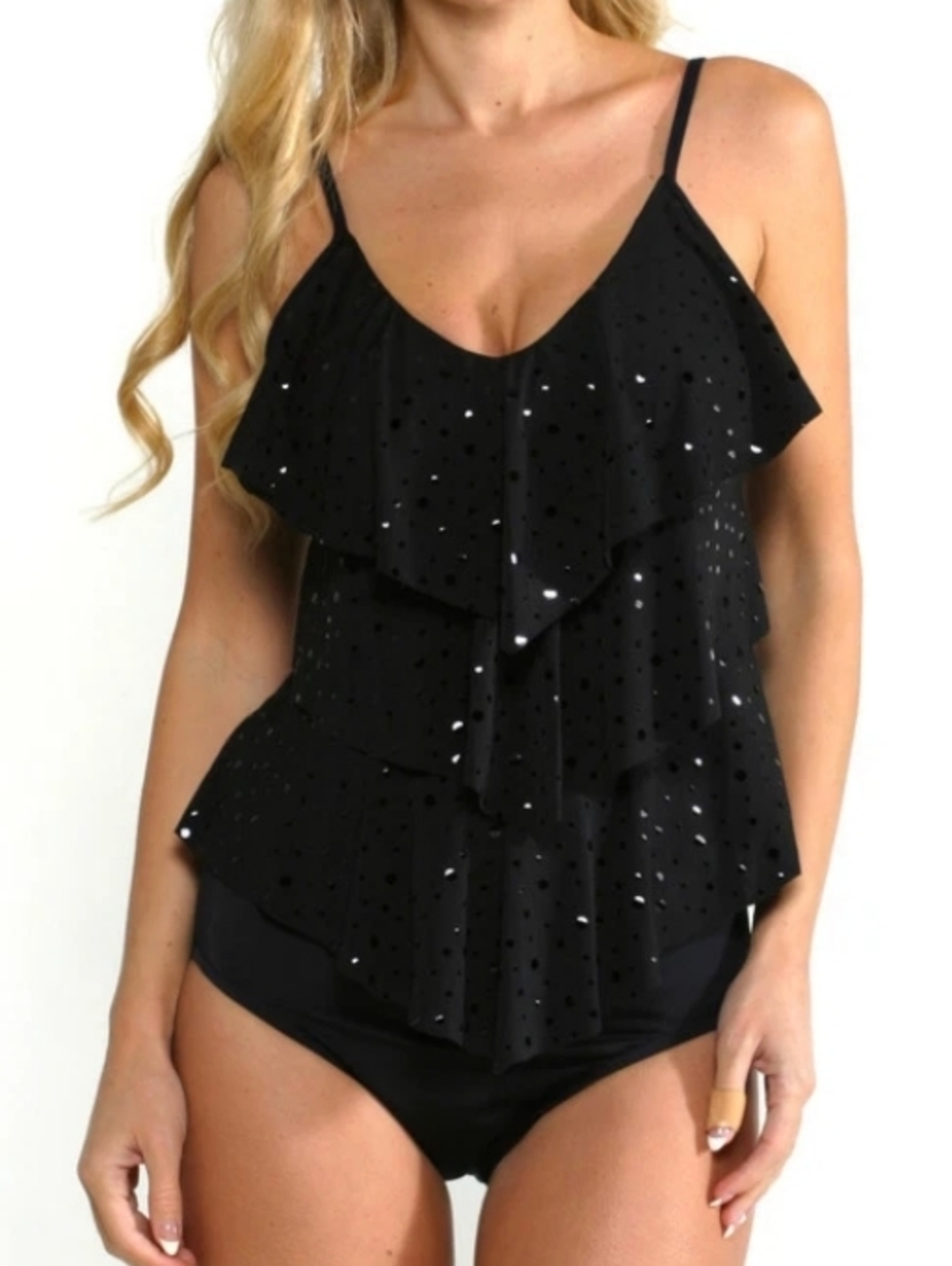Magicsuit Rita Miracle Swim‎ Tankini Top Black Layered Sequins Size 8, NWT